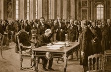 Britain's Prime Minister signing the Treaty of Peace with Germany in the Hall of Mirrors at Versaill