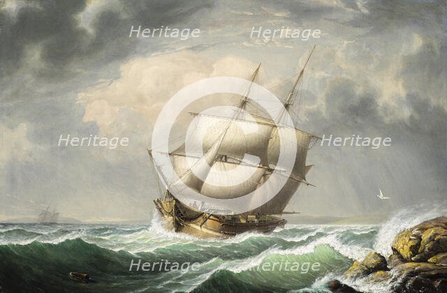 Brig Off the Maine Coast (image 1 of 2), 1851. Creator: Fitz Hugh Lane.