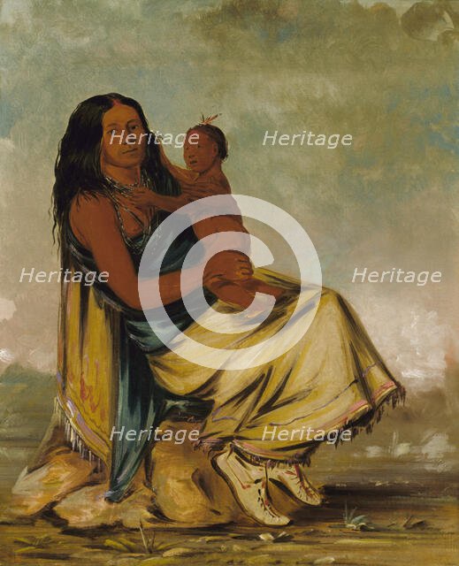 Wáh-chee-te, Wife of Cler-mónt, and Child, 1834. Creator: George Catlin.