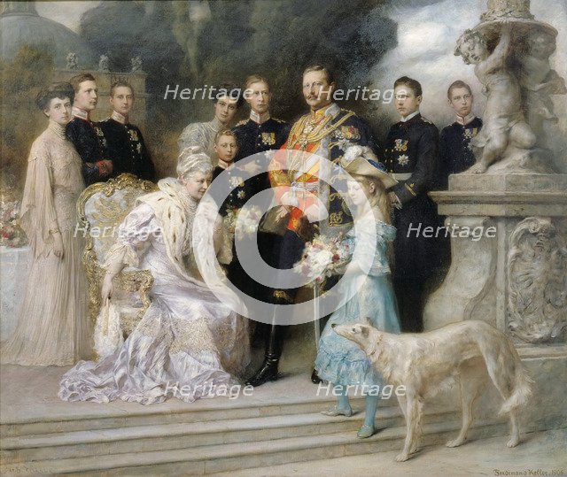 Group portrait of the Imperial family (on the occasion of the silver wedding), 1906. Creator: Keller, Ferdinand.