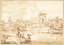 A Fortified Village along a River, 1727/1729. Creator: Marco Ricci.