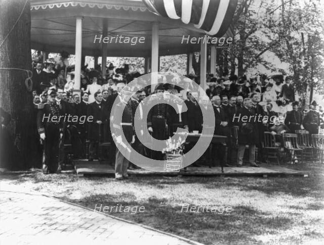 U.S. Naval Academy, Annapolis: Pres. Theodore Roosevelt at Commencement exercises, (1902?). Creator: Frances Benjamin Johnston.