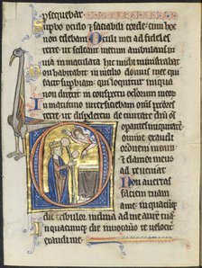 Leaf from a Psalter: Initial D: David in Prayer before an Altar and Christ in a Cloud..., c. 1270-12 Creator: Unknown.