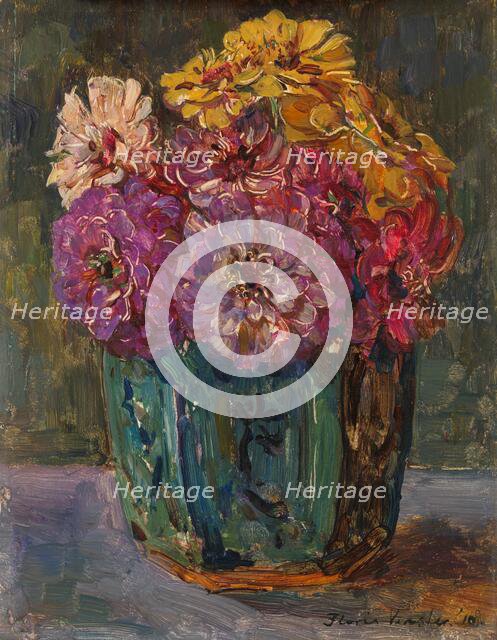 Still Life with Zinnias in a green Jar, 1910. Creator: Floris Hendrik Verster.