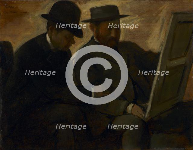 Paul Lafond and Alphonse Cherfils Examining a Painting, c. 1878-1880. Creator: Edgar Degas (French, 1834-1917).