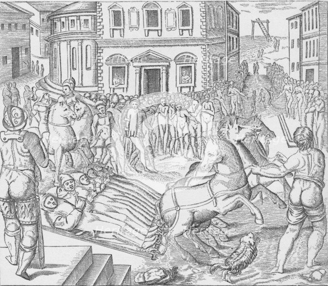 Execution of three Carthusian martyrs, Tyburn, London, 1535 (1904). Artist: Nicolas Beatrizet.