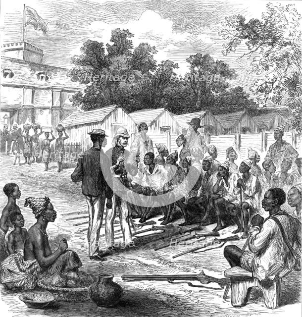 The Ashantee War: arrivals at the North Gate, Cape Coast Castle...sketch by our special artist, 1874 Creator: Jenkin.