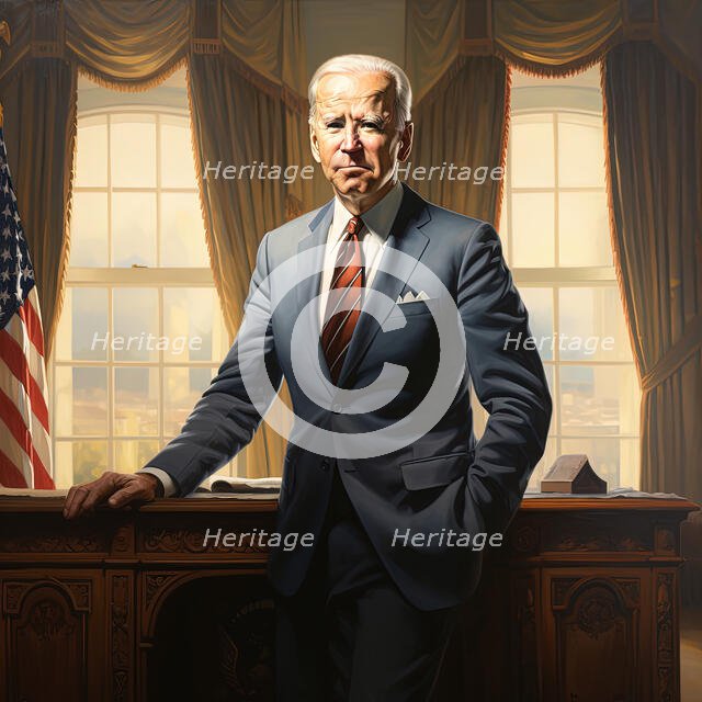 AI IMAGE - Portrait of Joe Biden in the Oval Office, 2023. Creator: Heritage Images.