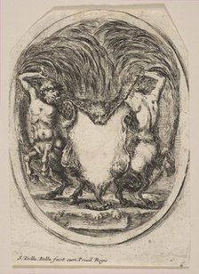 Cartouche Formed by a Tiger Skin Flanked by Two Centaurs, 1647. Creator: Stefano della Bella.