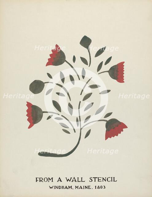Design from Windham, Maine 1803: From Proposed Portfolio "Maine Wall Stencils", 1935/1942. Creator: Mildred E Bent.