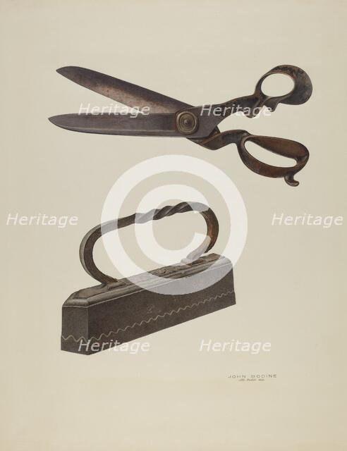 Tailor's Shears and Iron, c. 1939. Creator: John Bodine.