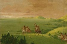 Comanche War Party, Chief Discovering the Enemy and Urging his Men at Sunrise, 1834-1835. Creator: George Catlin.