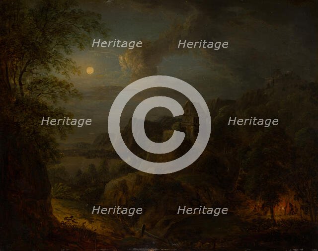 Landscape with Full Moon, 18th century. Creator: Johann Georg Trautmann.
