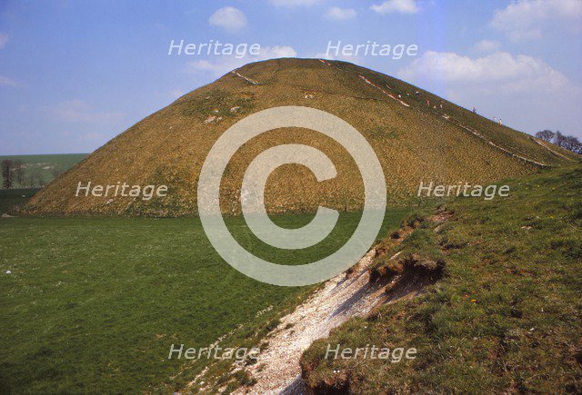 Silbury Hill, Wiltshire from the West, 20th century. Artist: CM Dixon.