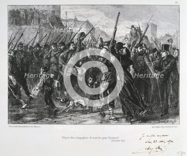 French soldiers departing for Buzenval, Siege of Paris, Franco-Prussian War, 18 January 1871 (1872). Artist: Auguste Bry