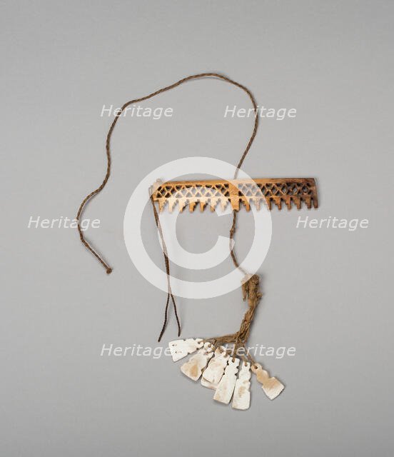 Balance-Beam Scale with Geometric Cut-out Motifs and String holding Shell Pendants, A.D. 500/800. Creator: Unknown.