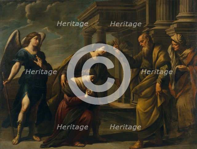 Raguel's Blessing of her Daughter Sarah before Leaving Ecbatana with Tobias, c. 1640. Artist: Vaccaro, Andrea (1604-1670)