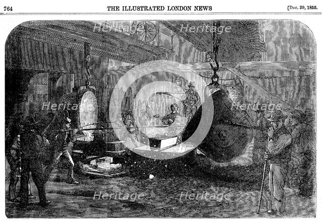 Casting a mortar at Grissell's Regent's Canal Ironworks, City Road, London, 1855. Artist: Unknown