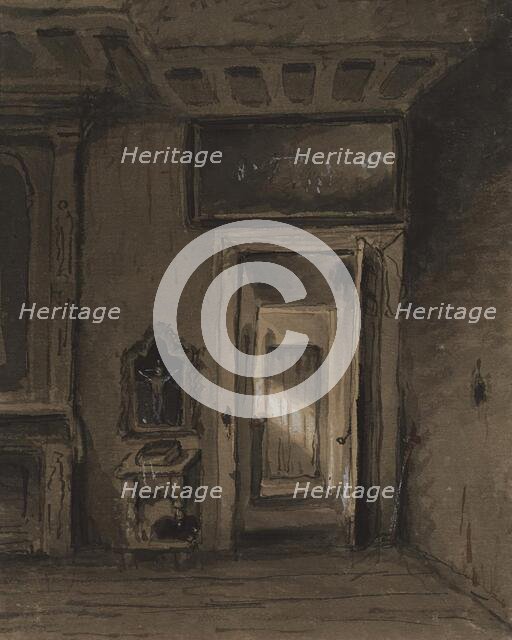 Room with Prie-dieu and Open Door, mid 19th century. Creator: Alfred Jacob Miller.