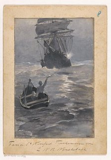 Boys signal to a ship from a sinking rowing boat, in or before 1894. Creator: Willem Wenckebach.