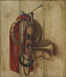 Trompe l'Oeil with Christian V's equipment for Riding to Hounds;Hunting Equipment on a Board, 1671. Creator: Cornelis Norbertus Gysbrechts.