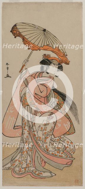 The Actor Segawa Kikunojo II Dancing with a Parasol, late 1770s. Creator: Katsukawa Shunsho (Japanese, 1726-1792).