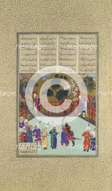 Kai Kavus and Rustam Embrace, Folio 123r from the Shahnama (Book of Kings)..., ca. 1525-30. Creator: Qadimi.