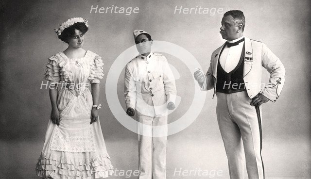 Florence Jameson, Reginald Switz and Alfred clarke in a scene from The Blue Moon, 20th century.Artist: Foulsham and Banfield