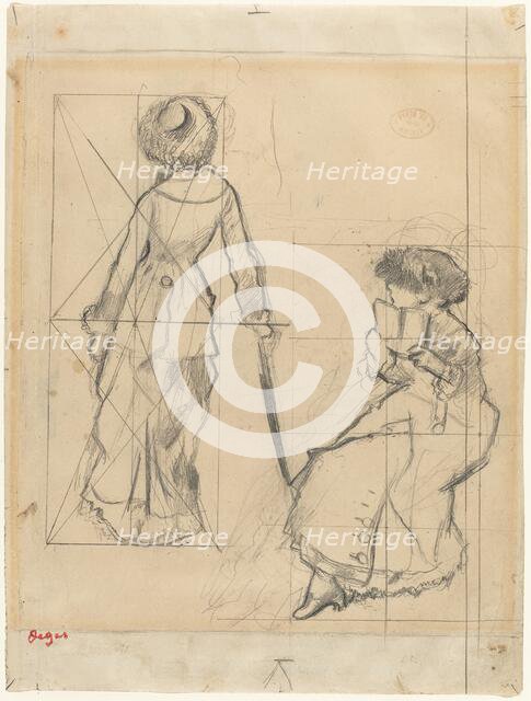 Study for "Mary Cassatt at the Louvre" [recto], c. 1879. Creator: Edgar Degas.