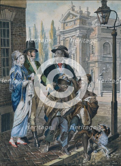 Worldly Folk Questioning Chimney Sweeps and Their Master before Christ Church..., 1811-ca. 1813. Creator: Attributed to John Lewis Krimmel (1786-1821).
