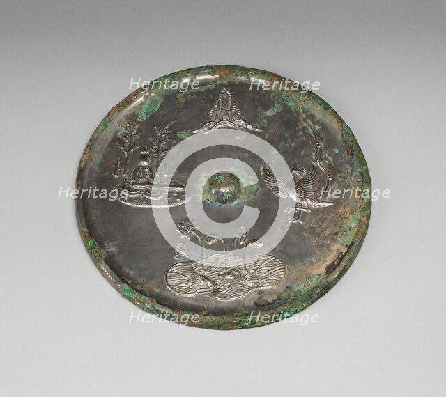 Mirror with Images of Purity and Immortality: Mount Penglai, Boya..., Tang dynasty, 8th century. Creator: Unknown.