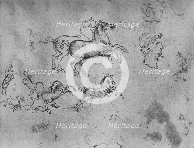 'Studies of Galloping Horses and a Head', c1480 (1945). Artist: Leonardo da Vinci.