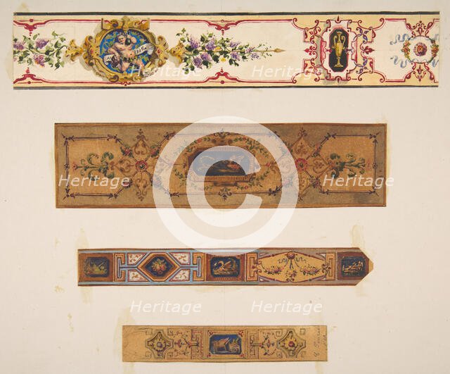 Four designs for painted borders to decorate a room, 19th century. Creators: Jules-Edmond-Charles Lachaise, Eugène-Pierre Gourdet.