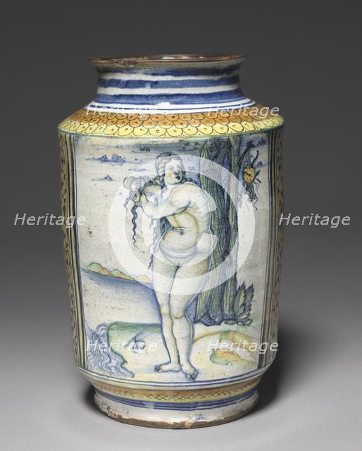 Cylindrical Storage Jar: Venus on the Sea Shore, c. 1507-1510. Creator: Unknown.