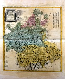 Colored map of Madrid and Castilla - La Mancha, engraved in Nuremberg 1781 by the heirs of Homann…