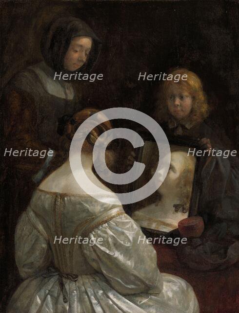 Woman at a Mirror, c.1652. Creator: Gerard Terborch II.