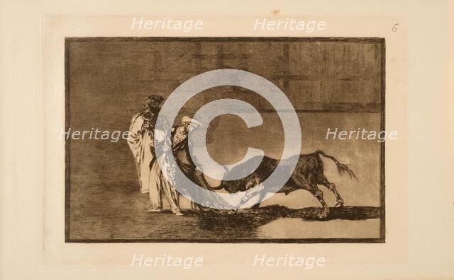 La Tauromaquia: The Moors make a different play in the ring calling the bull with..., 1815-1816. Creator: Goya, Francisco, de (1746-1828).