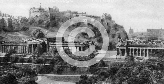Edinburgh Castle and National Gallery, Edinburgh, early 20th century. Artist: Unknown