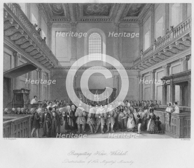 'Banqueting House, Whitehall. Distribution of Her Majesty's Maundy', c1841. Artist: Henry Melville.