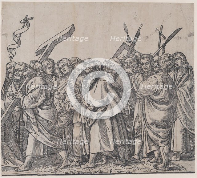 Section F: Saints holding crosses, books, and weapons, from The Triumph of Christ, 1836. Creator: Andrea Andreani.