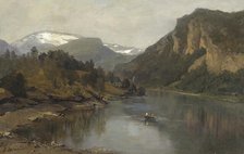 Rowing trip on the fjord, 1870s. Creator: Josefina Holmlund.