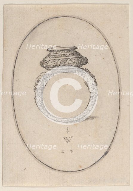 Design for a Ring, Plate 28 from 'Livre d'Aneaux d'Orfevrerie', 1561. Creator: Pierre Woeiriot.