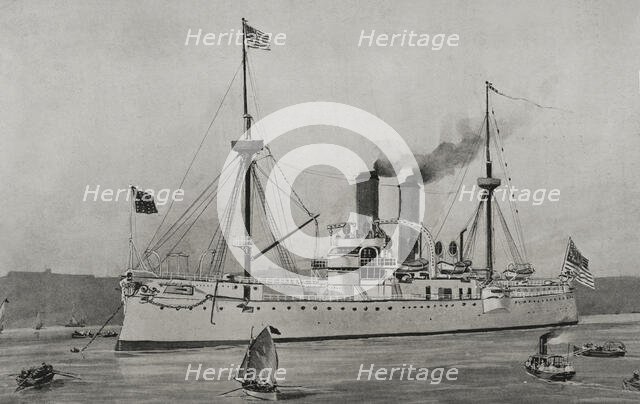 Spanish-American War:US battleship "Maine" anchored in the harbour of Havana, Cuba, 1898.  Creator: Enrique Laporta Valor.
