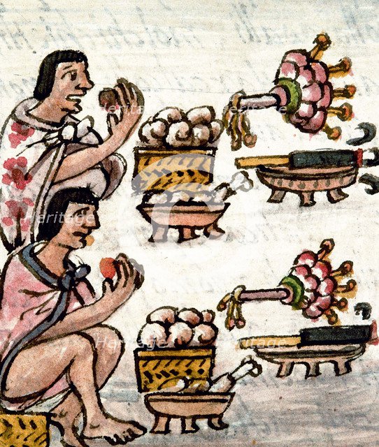 Aztec cuisine. From Historia General de las Cosas de la Nueva España by Bernardino de Sahagún.