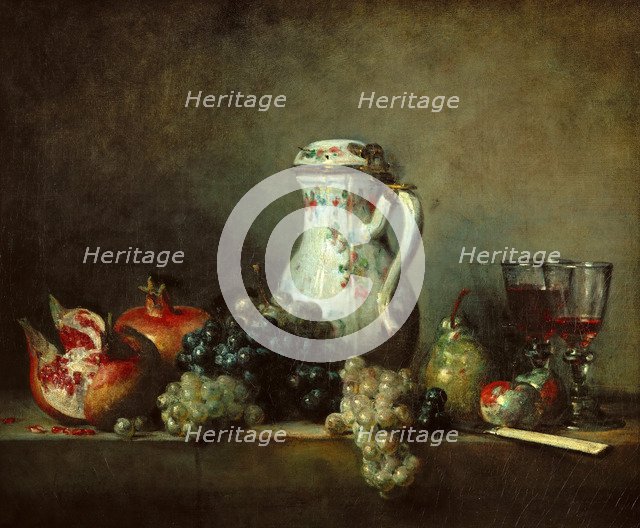 Grapes and pomegranates. Artist: Chardin, Jean-Baptiste Siméon (1699-1779)