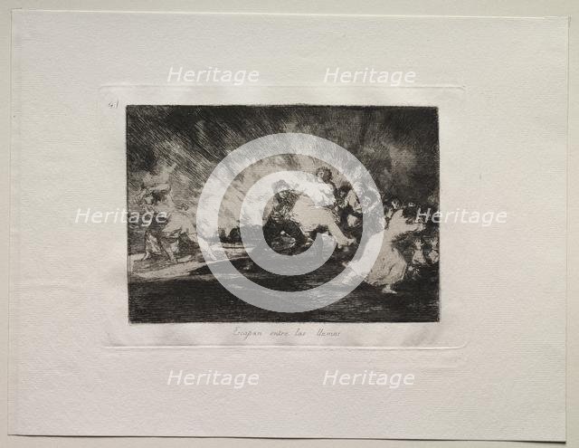 The Horrors of War: They Escape Through the Flames. Creator: Francisco de Goya (Spanish, 1746-1828).