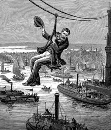 Testing the cables on Brooklyn Bridge, c1900. Artist: Unknown