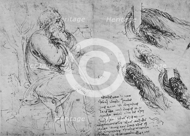 Studies of a Old Man Seated and of Swirling Water', c1480 (1945). Artist: Leonardo da Vinci.