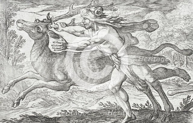 Hercules and the Hind of Mount Cerynea, 1608. Creators: Antonio Tempesta, Nicolaus van Aelst.