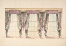 Design for Gray and Pink Curtains with Pink Fringes and a PInk and Gold..., early 19th century. Creator: Anon.